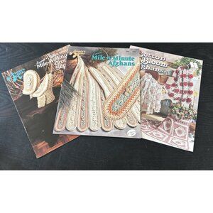 3 Annie Attic COTTON IN BLOOM Mile A Minute AFGHANS & Slippers Crochet Booklets